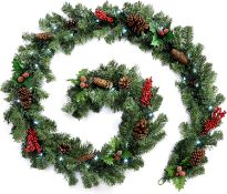 WeRChristmas Pre-Lit Natural Pine Cone and Berry Decorated Garland