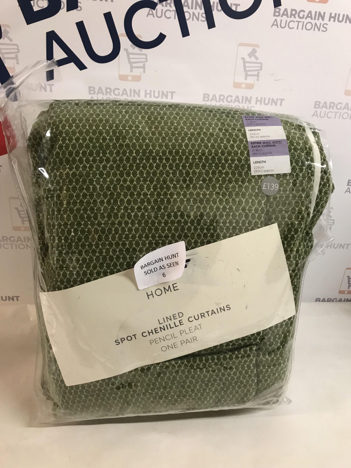 Spot Chenille Pencil Pleat Curtains, Green RRP £139 - Image 2 of 2