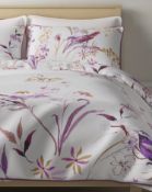 Pure Cotton Sateen Japanese Floral Print & Embroidered Bedding Set, Double