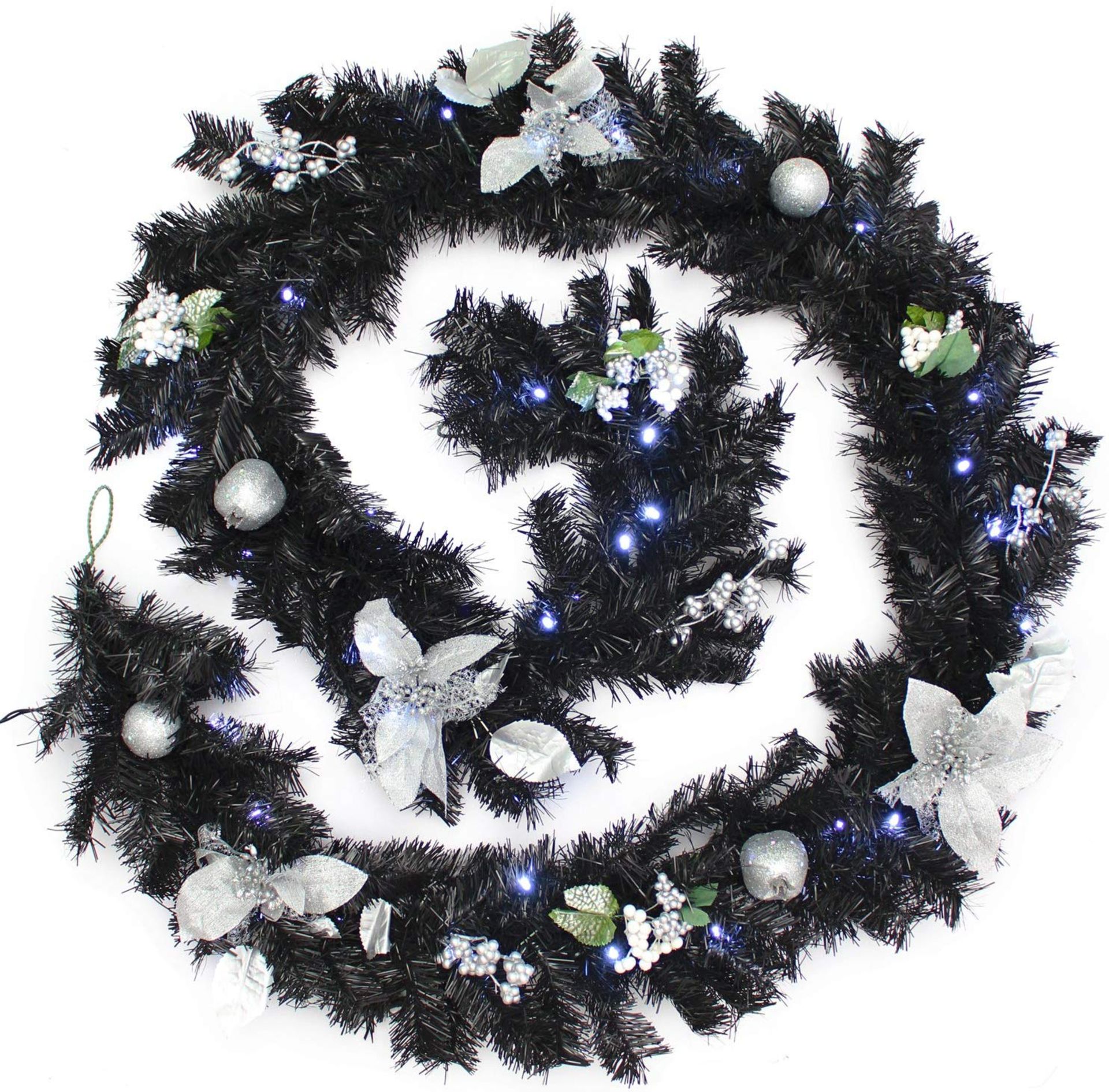 WeRChristmas 9ft Black & Silver Decorated Garland Christmas Decoration