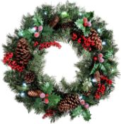 WeRChristmas Natural Pine Cone & Berry Decorated Wreath Christmas Decoration