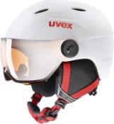 Uvex Unisex-Youth, Junior Visor pro ski Helmet, White-red mat, 54-56 cm