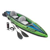 Intex K2 Challenger Kayak 2 Person Inflatable Canoe with Aluminum Oars and Hand Pump