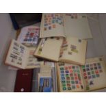 BOX OF STAMPS WITH 3 SCHOOLBOY ALBUMS