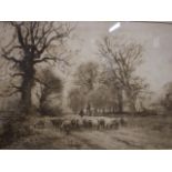 FRAMED UNSIGNED MONOCHROME WATERCOLOUR? OF DROVERS