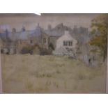FRAMED UNSIGNED WATERCOLOUR OF COTTAGES/STREET SCENE
