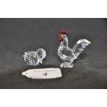 SWAROVSKI CRYSTAL ANIMALS - COCKEREL WITH RED CREST (247759) AND SWIMMING DUCK (012531),