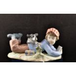 LLADRO FIGURINE "STUDY BUDDIES", BOY WITH DOG (5451),