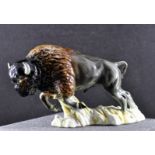 W GOEBEL PORCELAIN FIGURINE OF A CHARGING BISON BUFFALO,