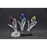 SWAROVSKI CRYSTAL TULIPS SET WITH STAND - RED,