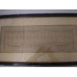 PEN DRAWING OF VINTAGE TRAIN CARRIAGE 65 X 33CM FRAMED