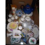 BOX OF MIXED CHINA INCLUDING WEDGWOOD AND AYNSLEY