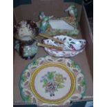5 PIECES OF MISC CHINA AND POTTERY SOME HAND PAINTED