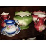 6 PIECES OF LUSTER STAFFORDSHIRE JUGS ETC