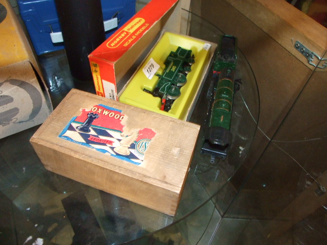WOOD CHESS PIECES & 2 HORNBY LOCOS