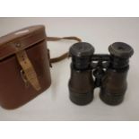 PAIR OF VINTAGE LEATHER ABRAHAM AND CO CASED BINOCULARS WITH 3 SETTINGS, THEATRE,