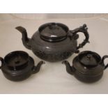 3 BLACK BASALT TEAPOTS GLOSS FINISH