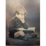 PRINT AFTER ERIC ROWE TITLED 'QUIET MOMENTS' OF BOY READING.