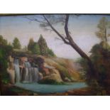 FRAMED AND SIGNED OIL ON BOARD OF WATERFALL SCENE BY E.J.