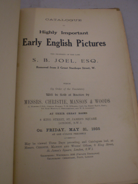 BOOK 1935 CHRISTIES CATALOGUE OF THE SALE OF EARLY ENGLISH PICTURES FROM THE ESTATE OF S. B. - Image 2 of 3