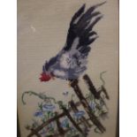 TAPESTRY OF CHICKEN ON FENCE 52 X 78CM FRAMED PLUS TEA NOTICE BOARD 27 X 62CM