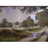 WATERCOLOUR BY GEOFFREY HALL OF COUNTRY LANE SCENE SIGNED FRAMED 65 X 52CM