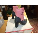 HUNTER ANKLE GALOSH HIGH HEEL WELLIE pink & black Size 6 New in box