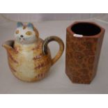 POTTERED CAT JUG AND DECORATIVE VASE 20CM