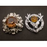 2 SCOTTISH BROOCHES WITH AMBER COLOURED STONES