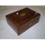 ROSEWOOD BOX WITH BRASS INLAY WITH CONTENTS OF COSTUME JEWELLERY