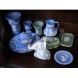 10 PIECES OF WEDGWOOD MOSTLY JASPERWARE AND HAND PAINTED WEDGWOOD ELEPHANT