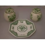 2 IRONSTONE GINGER JARS AND PLATE MEAKIN AND MASONS