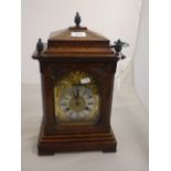 MANTLE CLOCK IN OAK CASE WITH ACORN FINIAL'S WITH KEY
