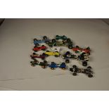 11 ASSORTED VINTAGE STYLE RACING CARS TO INCLUDE CORGI,