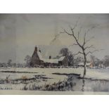 2 SIGNED W NOOT WATERCOLOURS OF RURAL FARM IN 2 DIFFERENT SEASONS.