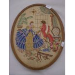 TAPESTRY OF BRITISH MILITARY INFANTRYMAN AND LADY (44 X 33)CM