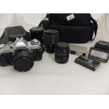 CANON AV-1 CAMERA WITH 2 LENSES AND 2 FLASHES IN SOFT CASE