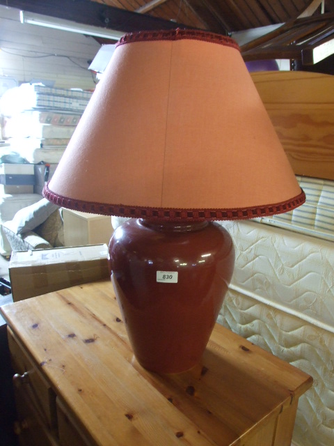 LARGE RED POTTERY TABLE LAMP