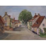 4 SIGNED ALICE ASKEW LOCAL INTEREST OILS AND WATERCOLOURS, DOWNHAM CLOCK, DENVER CHURCH,