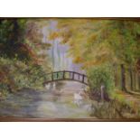 SIGNED SATCHEL OIL ON BOARD TITLED AUTUMN GLORY,