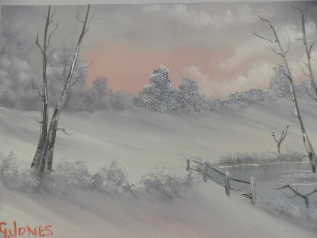 2 SIGNED G JONES OIL ON CANVAS OF WINTER SCENES (60 X 48)CM - Image 2 of 2