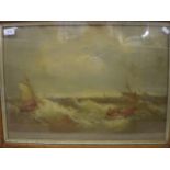 OILOGRAPH OF BOATS IN ROUGH SEAS FRAMED
