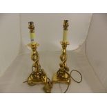 PAIR OF BRASS TWIST EFFECT CANDLESTICK ELECTRIC LAMPS
