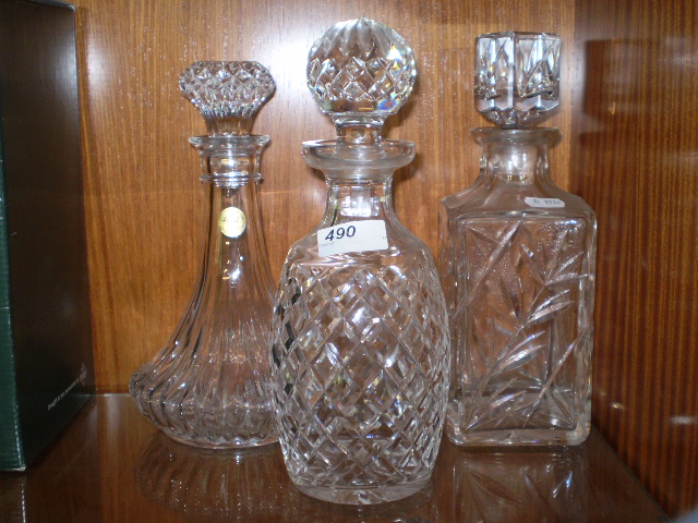 2 CUT GLASS DECANTERS PLUS CRISTAL LEAD CRYSTAL DECANTER