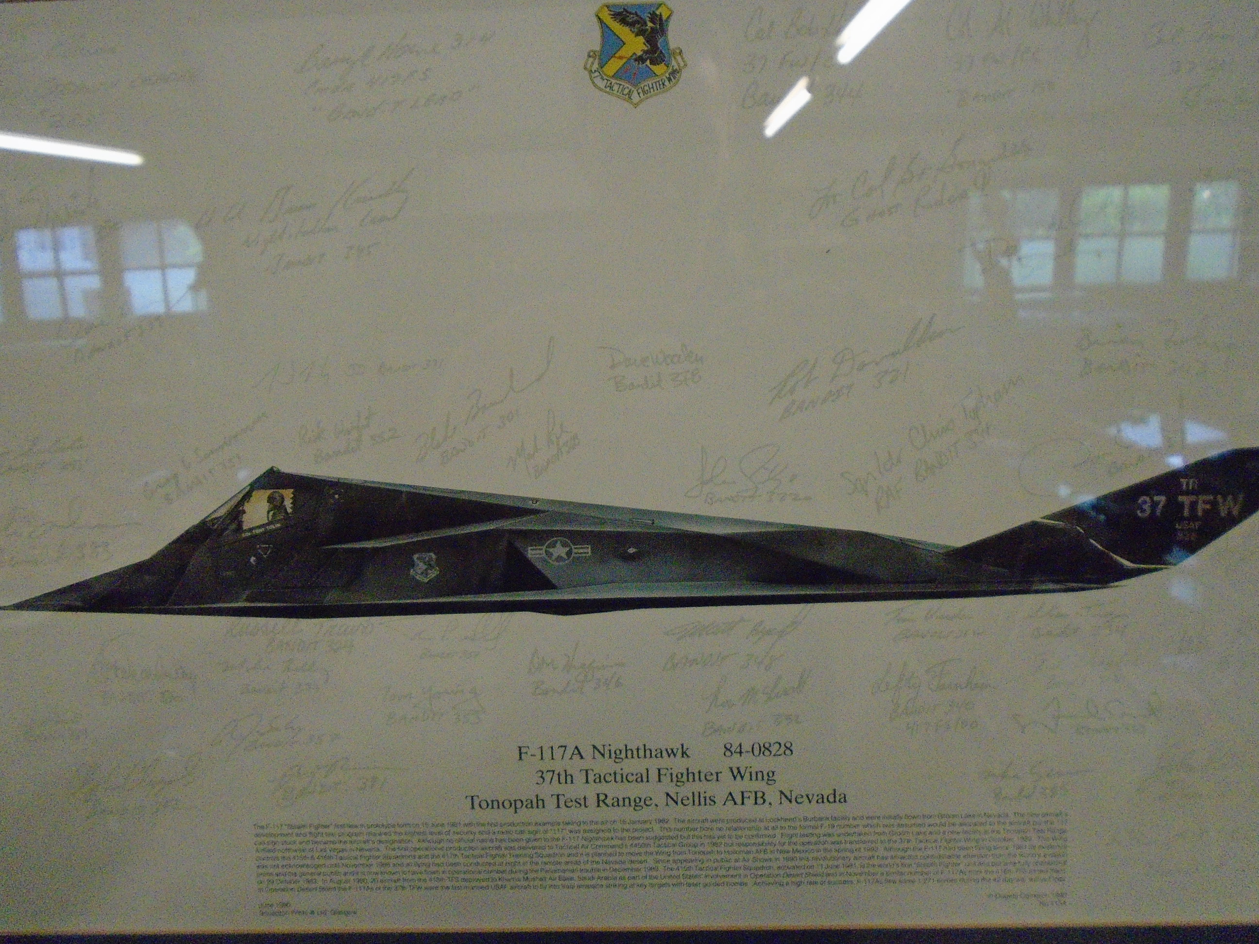 37TH TACTICAL FIGHTER WING PRINT OF F-117A NIGHTHAWK CONTAINING A LARGE NUMBER OF ASSOCIATED