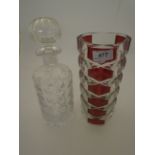 CUT GLASS DECANTER AND VASE