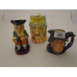 2 ROYAL DOULTON TOBY JUGS RIP VAN WINKLE AND HAPPY JOHN PLUS 1 OTHER