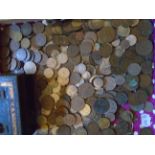 LARGE QUANTITY OF MISC COINS AND CASH TIN