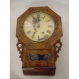 A 19TH CENTURY DROPPED DIAL WALL CLOCK WITH WALNUT VENEER INLAID (CIRCA 1840) WITH PART WOOD