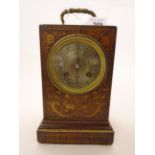 FRENCH WOOD CARRIAGE CLOCK WITH SILVERED DIAL SIGNED LAINE PARIS